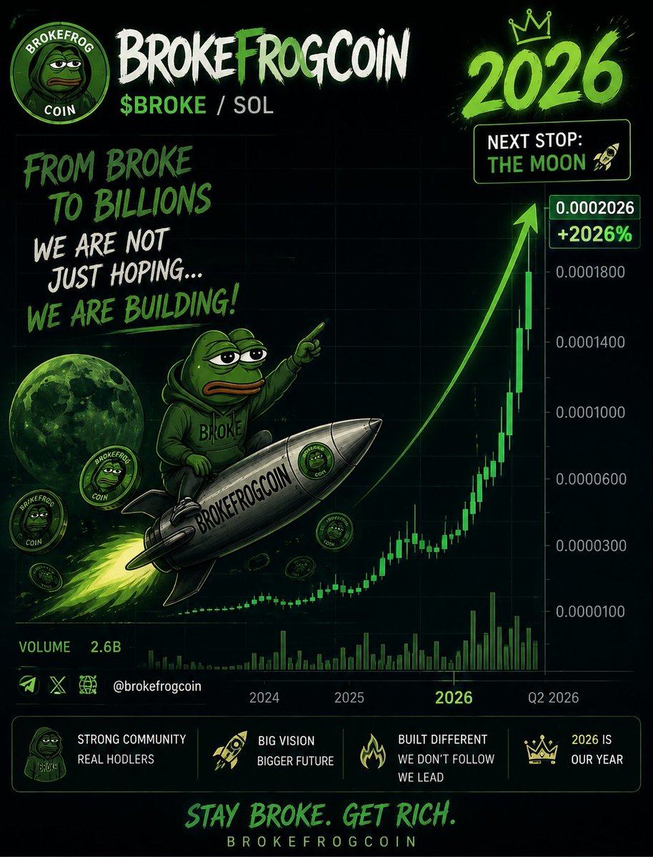BrokeFrogcoin's tweet photo. The sword is raised. 🐸⚔️🌕
The BROKE FROG ARMY is standing together.
We are more than just a coin — we are a community with a vision, a mission, and a long-term goal. 💚
Our team is active, focused, and building every day. We believe in growing together, supporting each other, and creating something that lasts.
One community.
One mission.
One destination.
🌕 THE MOON.
BROKE FROG COIN — together, we go higher. 🚀🐸
Hold. Support. Believe. Achieve. 💚
#BROKE #BROKEFROG #BROKEFROGCOIN #BROKEARMY #ToTheMoon