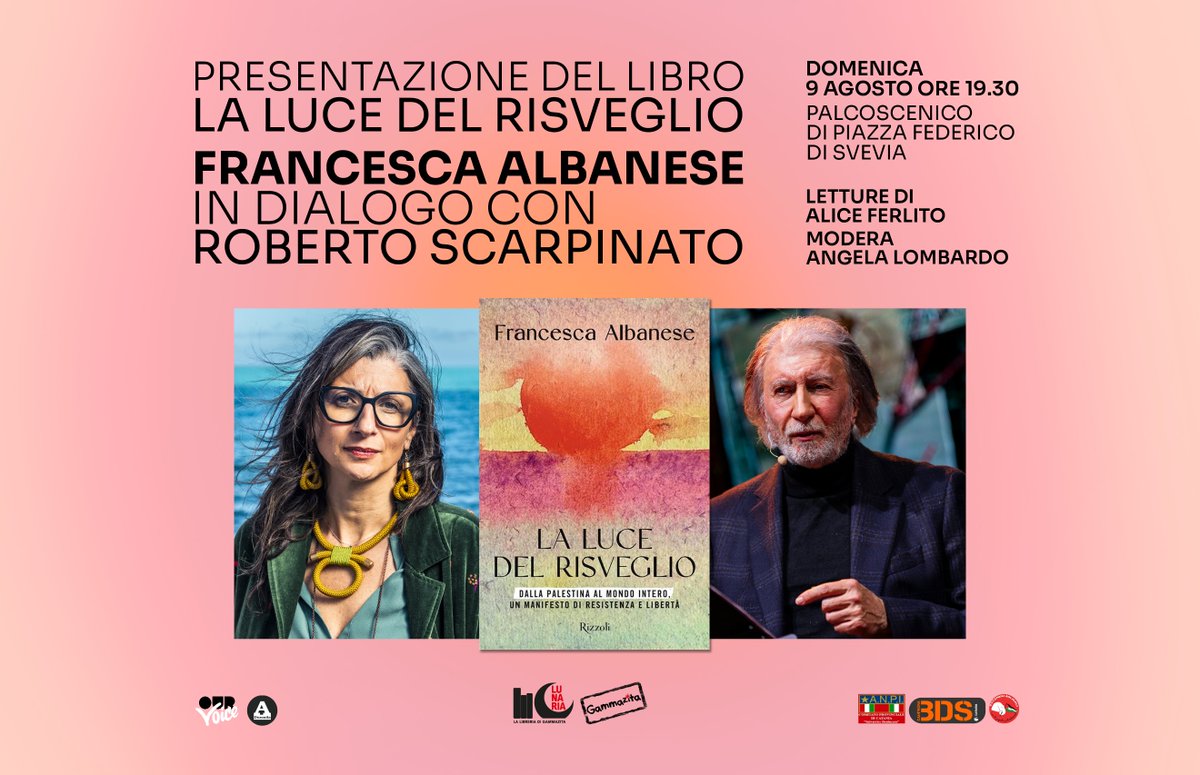 antimafia2000's tweet photo. Catania, 9 Agosto - Francesca Albanese presenta ''La luce del risveglio'' con Roberto Scarpinato
#catania #francescaalbanese #robertoscarpinato #palestina #onu #antimafia #giustizia #costituzione
https://t.co/H7kfFV8g3t https://t.co/hIOobtgL2c