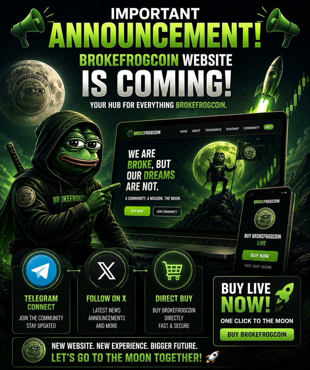 BrokeFrogcoin's tweet photo. The sword is raised. 🐸⚔️🌕
The BROKE FROG ARMY is standing together.
We are more than just a coin — we are a community with a vision, a mission, and a long-term goal. 💚
Our team is active, focused, and building every day. We believe in growing together, supporting each other, and creating something that lasts.
One community.
One mission.
One destination.
🌕 THE MOON.
BROKE FROG COIN — together, we go higher. 🚀🐸
Hold. Support. Believe. Achieve. 💚
#BROKE #BROKEFROG #BROKEFROGCOIN #BROKEARMY #ToTheMoon