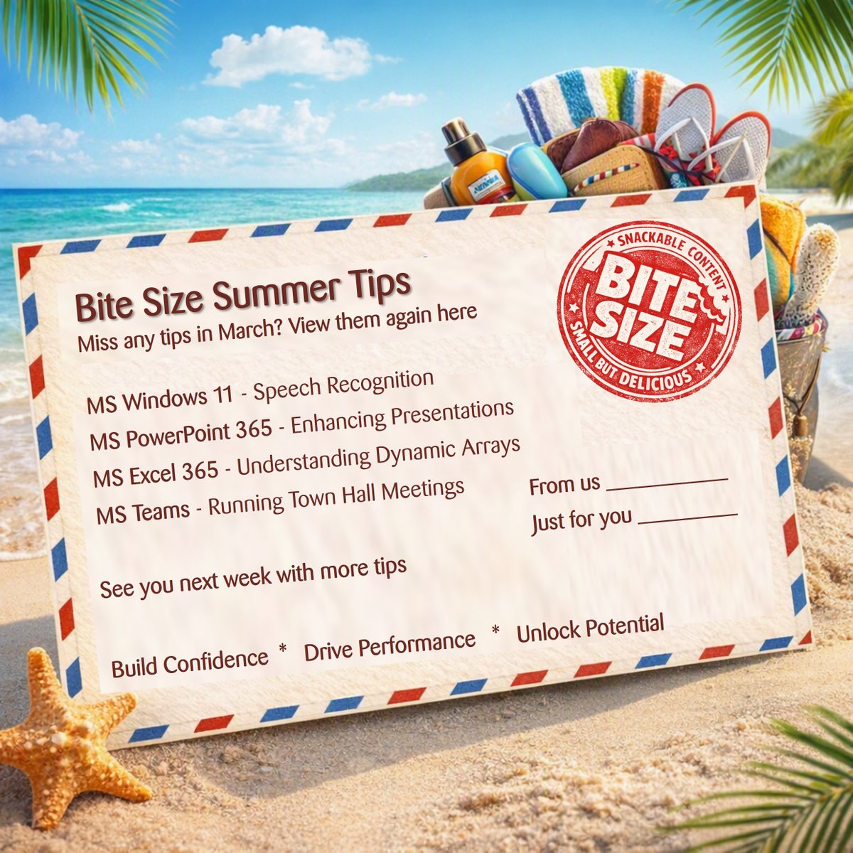 BiteSizeLtd's tweet photo. Here's Part 1 of our Summer Weekly Tip Round-up for #Microsoft365 #MicrosoftOffice - how many do you know? https://t.co/WdgIKAKNQJ

#SummerTips #bitesize #learningsolutions #ITTips #howto #computertips #M365 #ITTraining #virtualtraining #onlinecourses #HR #learninganddevelopment https://t.co/I7qmi0Wm7Y