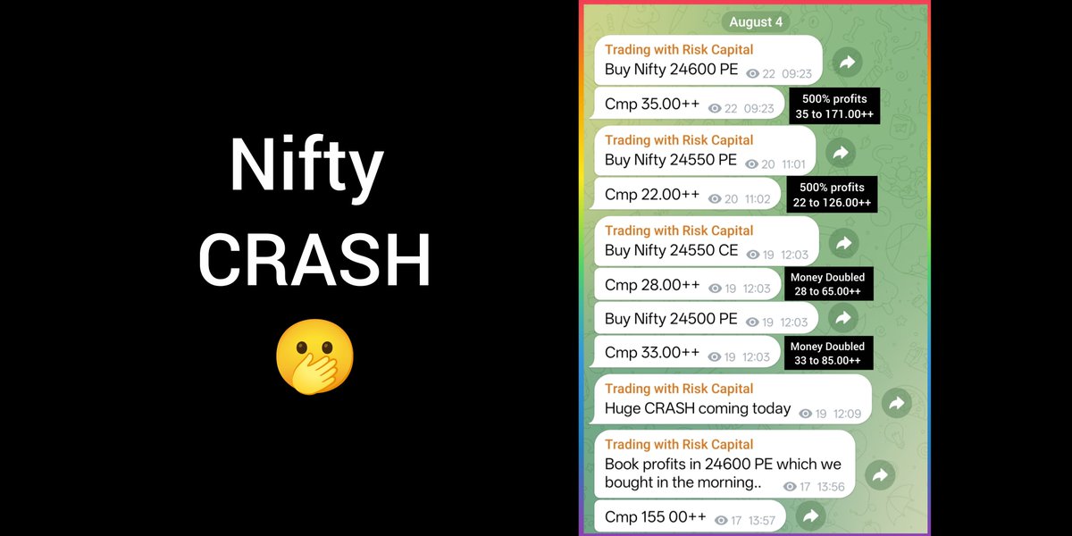 Learn_Markets_'s tweet photo. 500% profits in CRASH 
https://t.co/qNOFuDscNK…

#nifty #stockmarketcrash #banknifty https://t.co/UfxxIZfMZh