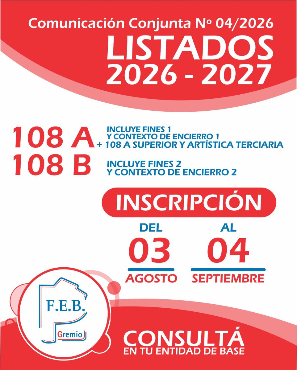 udeblaplata's tweet photo. 📝 LISTADOS 2026-2027
🗓️ Inscripción: del 3 de agosto al 4 de septiembre.
#udeblaplatapresente
💜💜💜💜 https://t.co/Zk0yI4kuKR