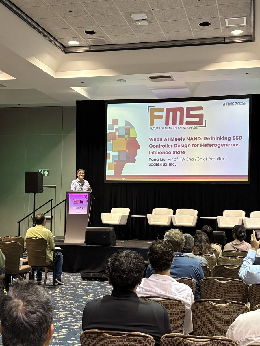 ScaleFlux's tweet photo. Yang Liu is ScaleFlux first speaker to take the stage at #FMS2026 https://t.co/qWcAxkor8a