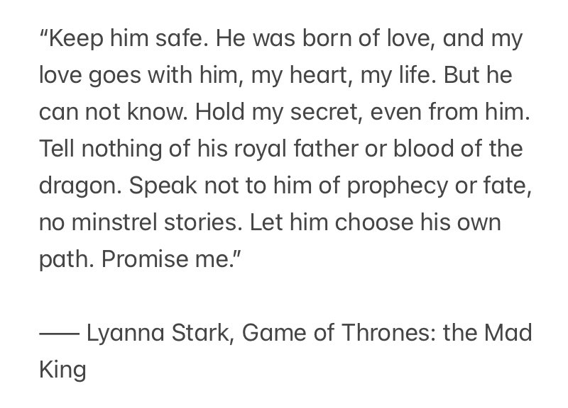 thetowerofjoy's tweet photo. lyanna’s exact words about jon to ned from last night’s performance

many thanks to my source! https://t.co/uQHX4INO4e