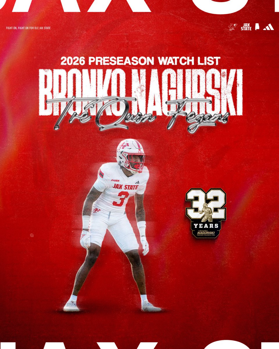 JaxStateFB's tweet photo. 𝐁𝐫𝐨𝐧𝐜𝐨 𝐍𝐚𝐠𝐮𝐫𝐬𝐤𝐢 𝟐𝟎𝟐𝟔 𝐏𝐫𝐞𝐬𝐞𝐚𝐬𝐨𝐧 𝐖𝐚𝐭𝐜𝐡 𝐋𝐢𝐬𝐭‼️

#EmbraceTheGrind | #AKC https://t.co/ISa7bwaKm2