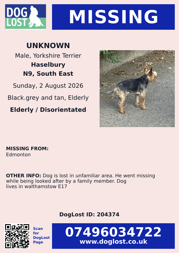 millypod1's tweet photo. 🆘2 AUG 2026 #Lost #ScanMe
ELDERLY Yorkshire Terrier Male
#Edmonton #N9
County #Haselbury #GreaterLondon
Lost in unfamiliar area. He went missing while being looked after by a family member.
Dog lives in #Walthamstow #E17
https://t.co/xyfHTO9RKq https://t.co/qrZQ4geQKa