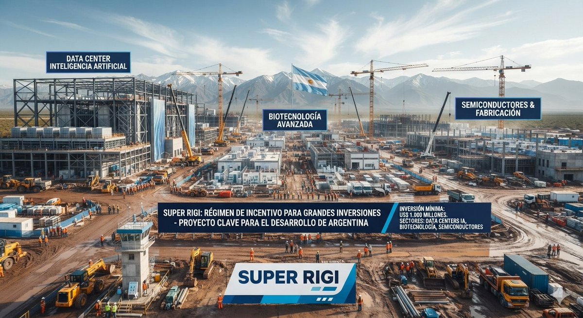 FavioCasarin's tweet photo. El “Súper RIGI” es un proyecto de ley del Poder Ejecutivo para ampliar el RIGI, centrándose en mega data centers de inteligencia artificial, biotecnología avanzada y semiconductores, con una inversión mínima de US$ 1.000 millones. Obtuvo media sanción en la Cámara de Diputados el 24 de junio de 2026 y espera tratamiento en el Senado para el próximo miércoles

Claves del proyecto
📌Inversión mínima: Exige un piso de US$ 1.000 millones, destinando al menos el 20% en los primeros dos años desde su aprobación.
📌Beneficios fiscales: Propone una alícuota del Impuesto a las Ganancias del 15%, eliminación inmediata de derechos de exportación y aranceles cero para importaciones vinculadas al proyecto.
📌Disponibilidad de divisas: Otorga mayor libertad cambiaria para la liquidación y libre disponibilidad de las divisas provenientes de las ventas al exterior de manera escalonada.
