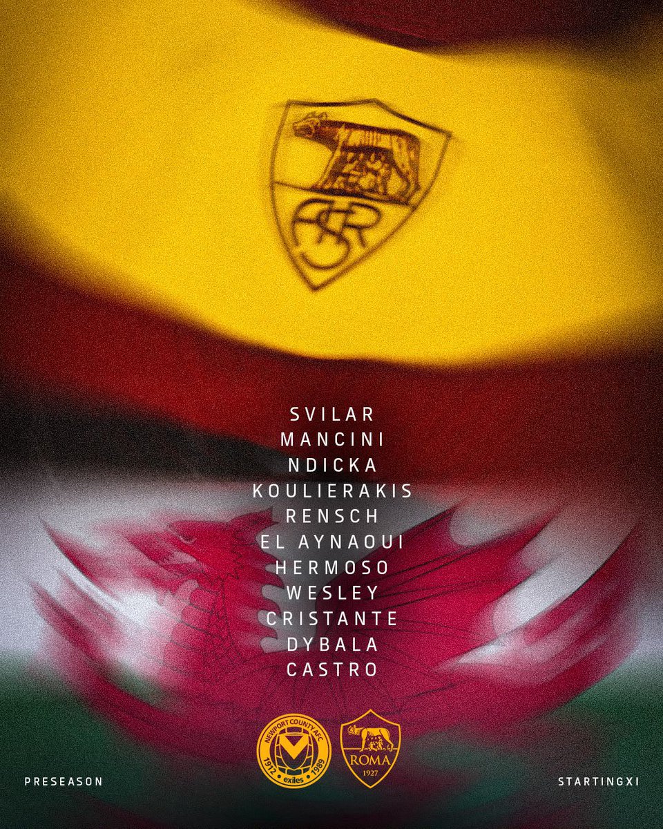 OfficialASRoma's tweet photo. 🐺 La nostra formazione per Newport County-Roma

#ASRoma https://t.co/JR6Q3Zdlw2