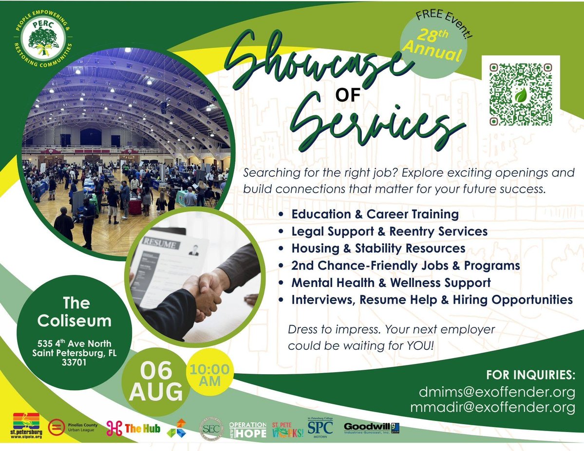 StPeteHA's tweet photo. FREE EVENT: Your next opportunity could be waiting at the 28th Annual Showcase of Services! ๐ผ๐๐
๐
Thurs, Aug 6, 2026
๐ 10 AM - 3 PM
๐ The Coliseum, 535 4th Ave N, St. Pete
Learn more: https://t.co/mxURroy1Fb
@pinellasreentry
#StPete #StPeteFL #ResumeHelp https://t.co/b0RHi2HXXl