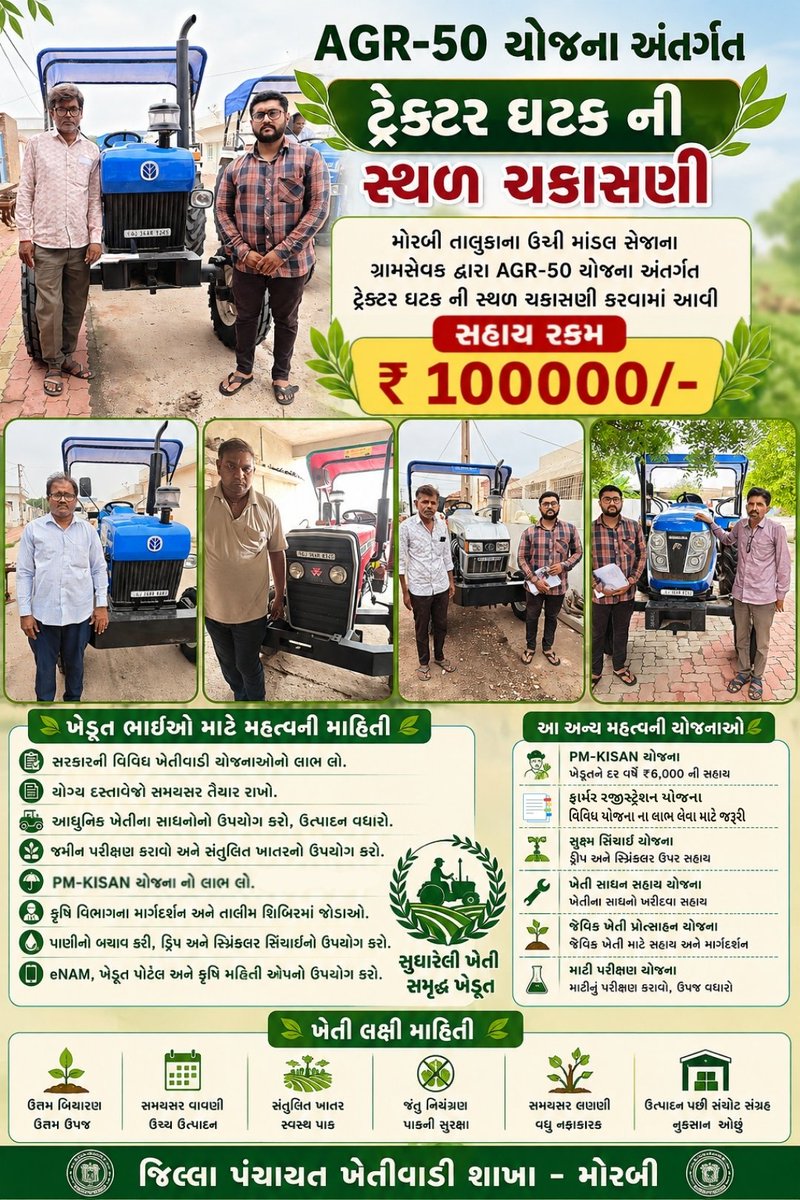 MAHIPAT52417514's tweet photo. AGR-50 યોજના અંતર્ગત ટ્રેક્ટર ઘટક ની સ્થળ ચકાસણી કરવામાં આવી
#Krushi_Utpadakta_Vrudhdhi_Abhiyan #gramsevak
@CollectorMorbi
@ddomorbi1
@DaoMorbi
@Guj_Gramsevak
@Dr_zinzu
@MorbiUnion https://t.co/5e3Y5v5rAo