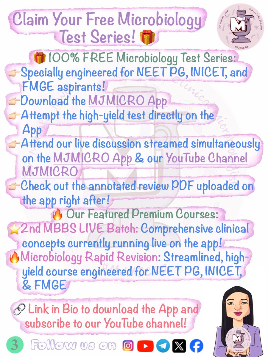 MJ_MICRO's tweet photo. #MamtaJawa #MJMICRO #MedTwitter #MedX #MedTwt #microtwitter #microbiology #neetpg #inicet #fmge #usmle #mbbs 

The next edition of "The HY IMMUNOLOGUE" is here! 🧬🔬

Today we are breaking down the master of secondary immune responses: IgG. Check out the slides attached below for the full high-yield visual breakdown!

🎯 MICROBIOLOGY TEST SERIES REMINDER:
Our 100% FREE Microbiology Test Series is running live on the MJMICRO App! 

📱 How to join:
1️⃣ Download the MJMICRO App
🤖 Android: [https://t.co/U4SnHd82m1]
🍏 iOS: [https://t.co/m4CGbrScz1]
2️⃣ Attempt the high-yield mock test directly on the app
3️⃣ Watch the live paper discussion streamed simultaneously on the App & our YouTube Channel (MJMICRO): https://t.co/2UM0B31PYO

Let's Crush Micro with MJMICRO ✨💜🧿