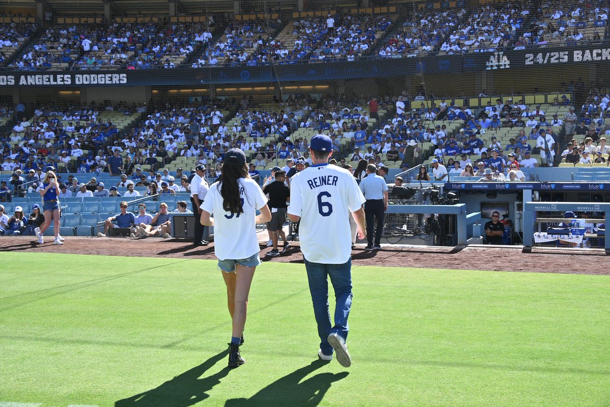 Reiner_Jake's tweet photo. The Dodgers have always been a huge part of our family. My dad and I could talk baseball for hours and I truly never felt closer to him than when we’d watch games together. Dodger Stadium is a place we’d love to come to as a family. Romy and I wanted to honor our mom and dad by throwing out a ceremonial first pitch for each of them. We’re grateful the Dodgers helped make this moment so special.