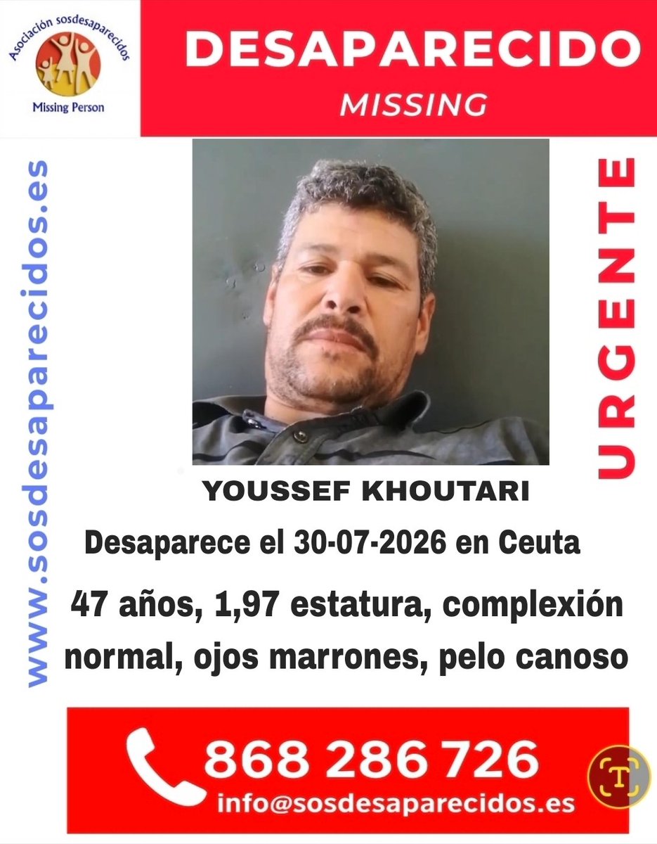 sosdesaparecido's tweet photo. 🆘 DESAPARECIDO
#España #sosdesaparecidos #Desaparecido #Missing #Ceuta
Síguenos @sosdesaparecido
Fuente: sosdesaparecidos https://t.co/lBiOsaH68M