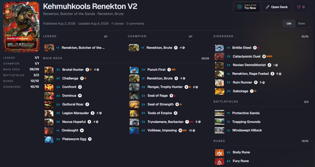 TheOGRook's tweet photo. Got absolutely nuked in NN last night, but made some tweaks. I’m determined to make Renekton viable so this is the new spread atm. Feels pretty good https://t.co/91kpbGN9KY