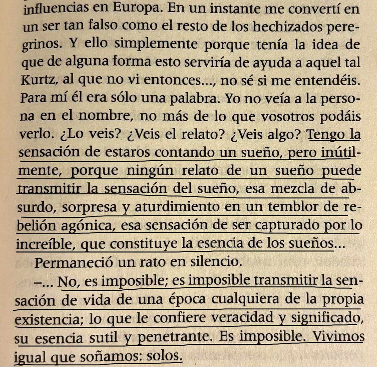 carlabqr's tweet photo. “Vivimos igual que soñamos: solos”.

El corazón de las tinieblas. Joseph Conrad. https://t.co/CK1s9ikeKE
