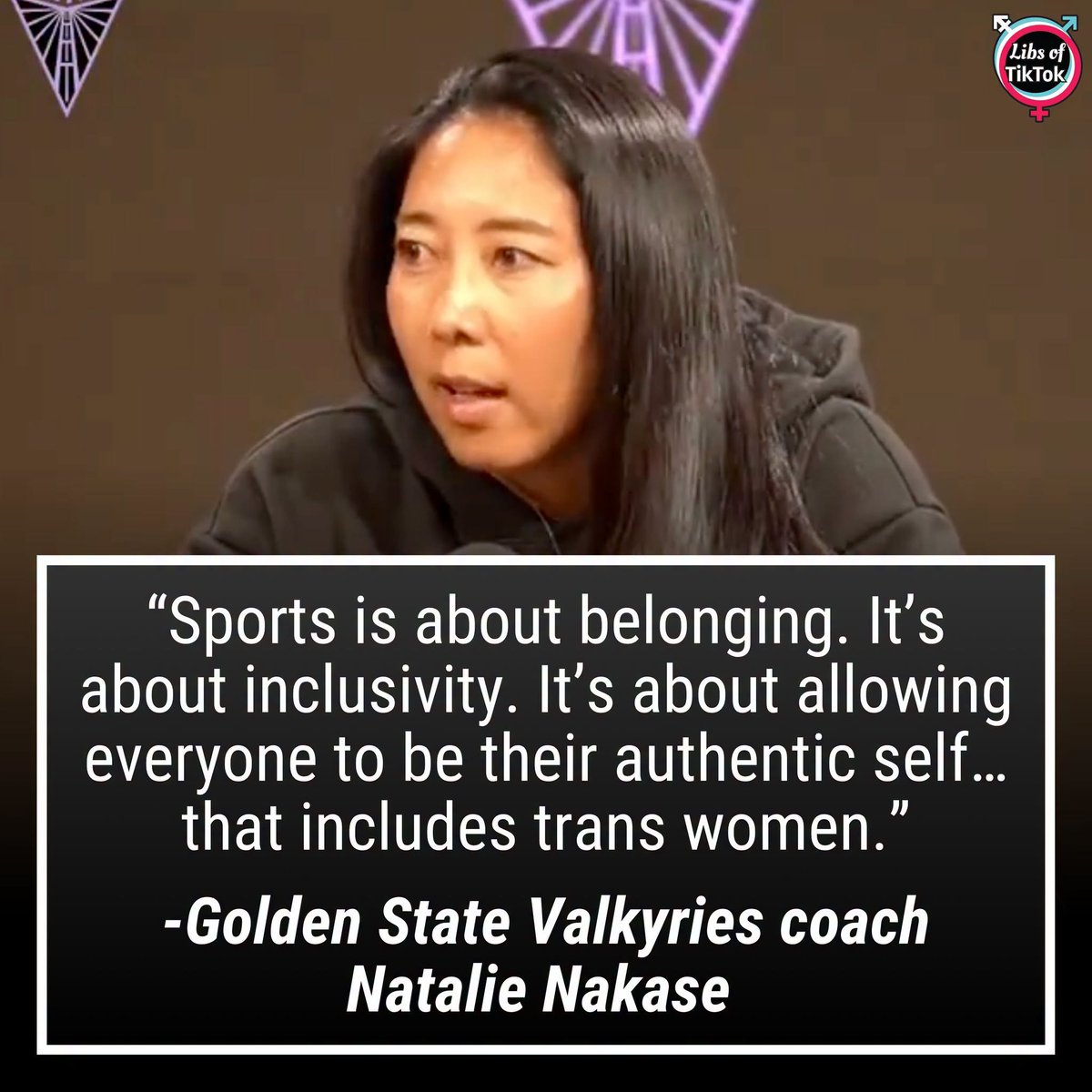 RobertAJGagnon1's tweet photo. This is nonsensical. First, competitive sports are not, first and foremost, about "inclusivity": only the best in a given category get to play; all others are excluded. In the case of women's sports, those "best" must meet the qualification of being a real woman. If you want to be fully inclusive, drop the qualification "woman" entirely and let all males in. To have a category known as "women's sports" is already to exclude.

Second, a biological male posing as a female is the antithesis of being his (and I do mean his) “authentic self.” He is a poser. As a biological male he has special strength and speed advantages over real females. If there were no separate teams for women, women wouldn't make it in virtually any competitive sports, certainly not in the upper echelons of professional and top amateur sports. Certainly no woman would qualify to play in the NBA.

Third, inclusion is not the highest consideration. Truth is. Reality is. And the so-called “inclusion“ of biological males in female sports results (ironically) in unfairly excluding real females, not to mention endangering them both in the game and in the locker room. 

That a real female would advocate for this kind of insidious “inclusion” is a testament to the power of senseless ideology and indoctrination, reinforced by elite censure and reward, over truth and reality and indeed over morality and authentic love.