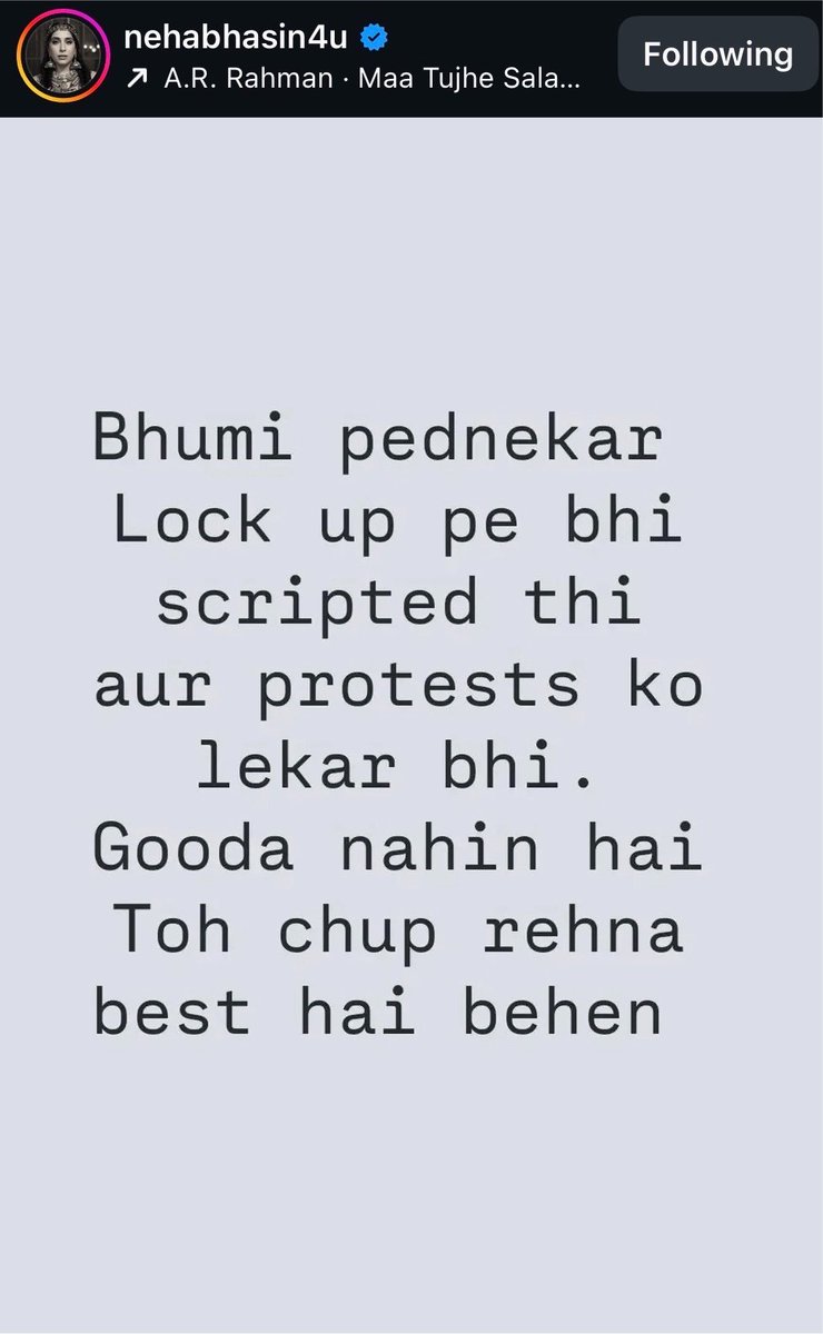 Abrakakhobra's tweet photo. Singer Neha Bhasin on Bhumi Pednekar. https://t.co/CoIzDaKnJj