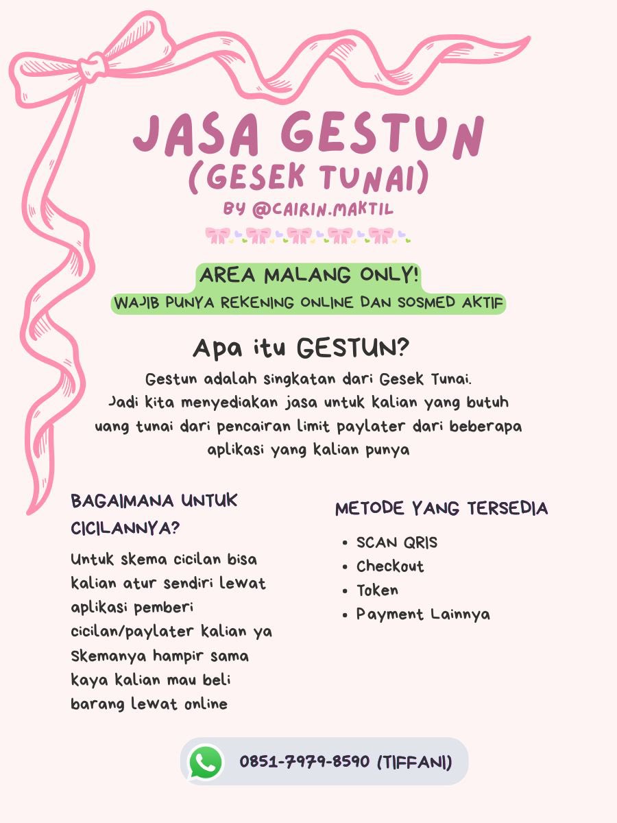 awt1lp4n1's tweet photo. Halo halo yg punya limit dan butuh dicairin bisa hubungi aku yaa
Fee ga bakal mencekik dan proses dikerjakan secepat mungkin

#gestun #gestunmalang #limit #paylater https://t.co/f1KhOEGhaS
