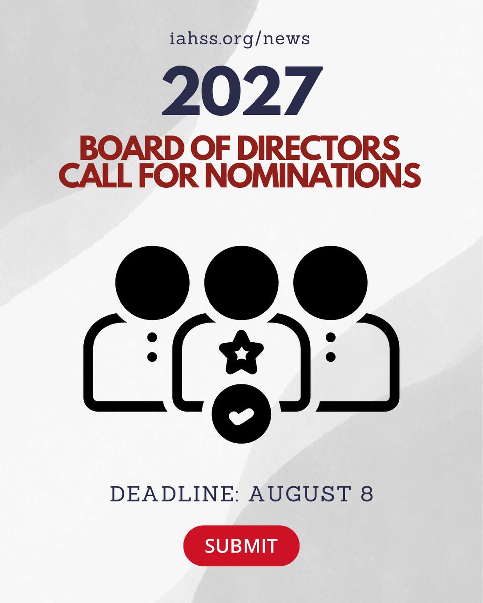 iahss's tweet photo. The 2027 Board of Directors Call for Nominations window CLOSES on Aug. 8 at 11:59 pm ET. Please submit today! ▶️ https://t.co/sPT5Pv6bq3 
:
#Electionpolicy #BoardOfDirectors #HealthcareSafety #HealthcareSecurity https://t.co/bi6WDH6HMz