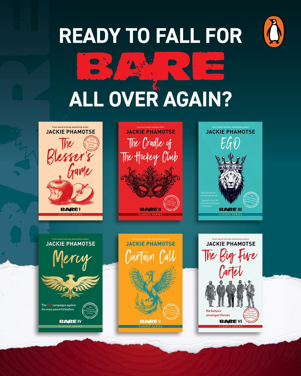 PenguinBooksSA's tweet photo. Nine years after The Blesser’s Game first pulled readers into @JackiePhamotse' sworld, the first five books return as the BARE series in bold new covers. The stories inside remain exactly as readers know them, now brought together in a bold new look.

This August, The Big Five Cartel joins the collection as #BARE VI. When a kidnapping begins to expose a hidden network of power, Imani Lebone is pulled into a dangerous story where finding the truth could bring the entire structure down.

Come celebrate the return of the series and hear Jackie introduce her brand-new novel at the official book launch.

📍 @exclusivebooks Rosebank
📅 Wednesday, 26 August | 18h00 for 18h30
🎟️ RSVP: https://t.co/DmFODLmvzo