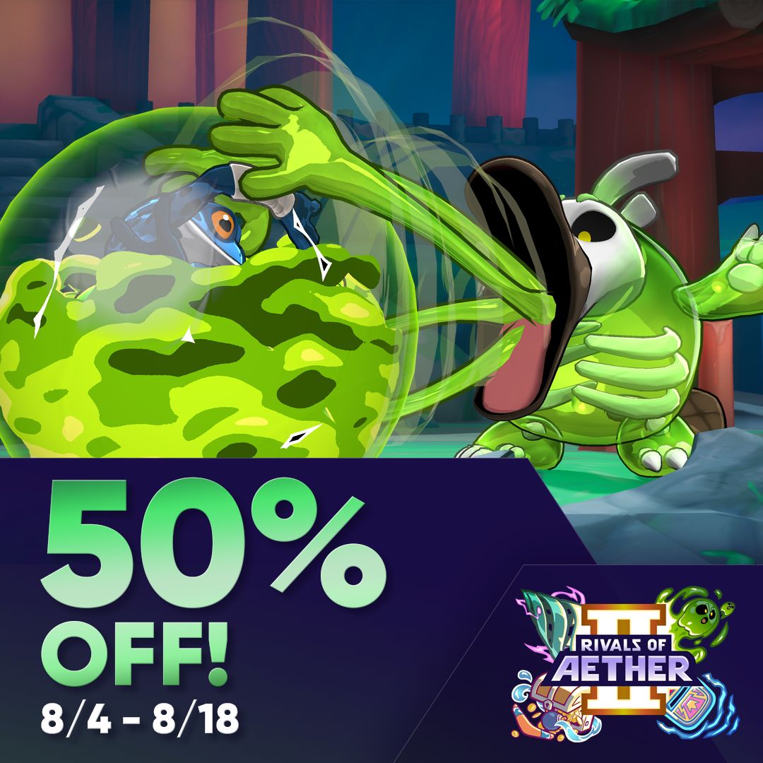 RivalsOfAether's tweet photo. Rivals 2 is 50% off to celebrate the release of Gouie! 🦆 

Grab the deal (with as many hands as you can) from 8/4 - 8/18 https://t.co/cLgG9kumQV