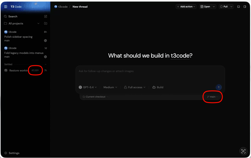yssf_c's tweet photo. @theo @jullerino ALSO whenever threads get settled/auto-settled, wouldn't it be good for t3code to have git status since last opened not updated one constantly? Similar to how codex does it? https://t.co/IcxRSUmAWP
