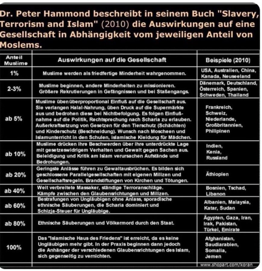 Pouchkine32's tweet photo. Die Auswirkungen der Islamisierung.
Deutschland wird in wenigen Jahren > 10% Muslime in der Bevölkerung haben.

Und wir halten uns Integrationsbeauftrage, wo Integration nicht zum Programm des Islam gehört.

Mal 'Dearborn Michigan' hier in die Suche eingeben, für einen Ausblick! https://t.co/42ZknfKcn4