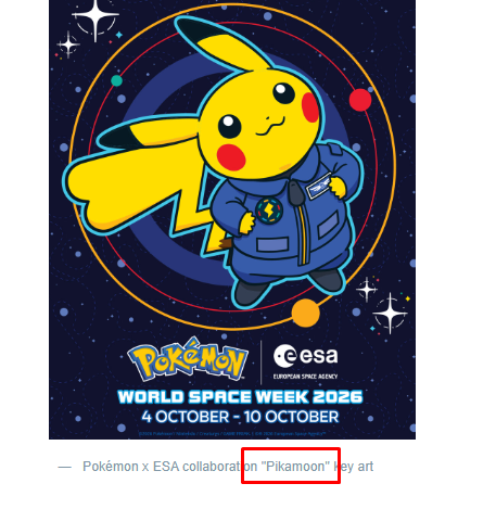 nifdev1's tweet photo. Europe Space Association just collabed with Pokemons and made a mascot for this whole collaboration called "Pikamoon" 

NEVER BEEN DONE HELLOO???

https://t.co/BrEmYs0Stv https://t.co/Onik2hpjv1