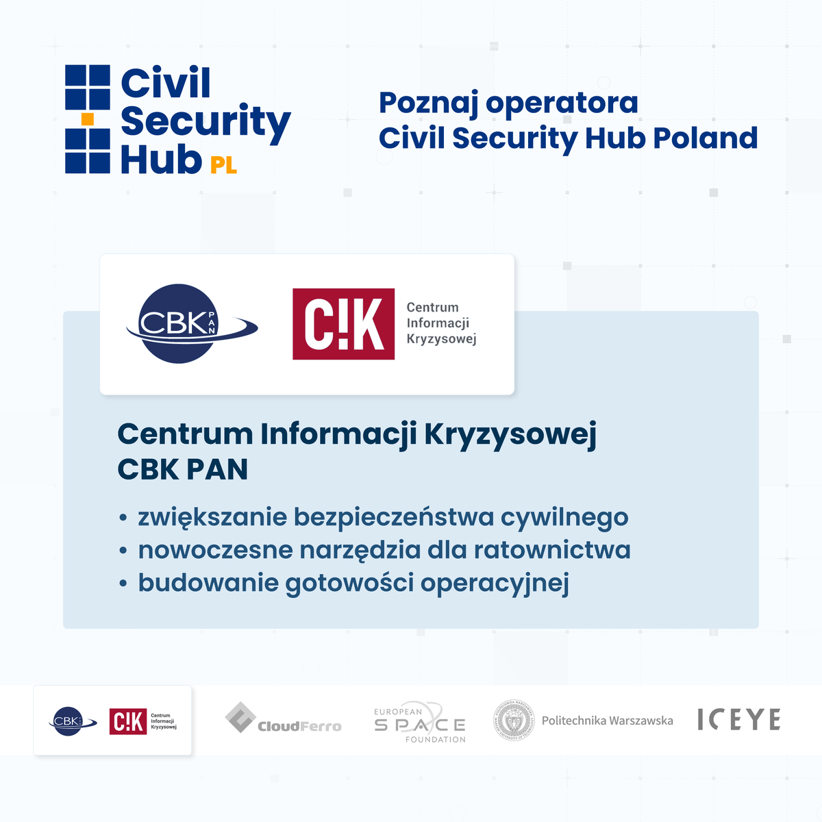 CSHub_PL's tweet photo. CIK @CBK_pan – operator #cshubpl – rozwija i wdraża rozwiązania oparte na danych geoprzestrzennych oraz teledetekcji satelitarnej i lotniczej, wspierając #zarzadzaniekryzysowe i #bezpieczenstwocywilne. https://t.co/n1s1RHzqGb