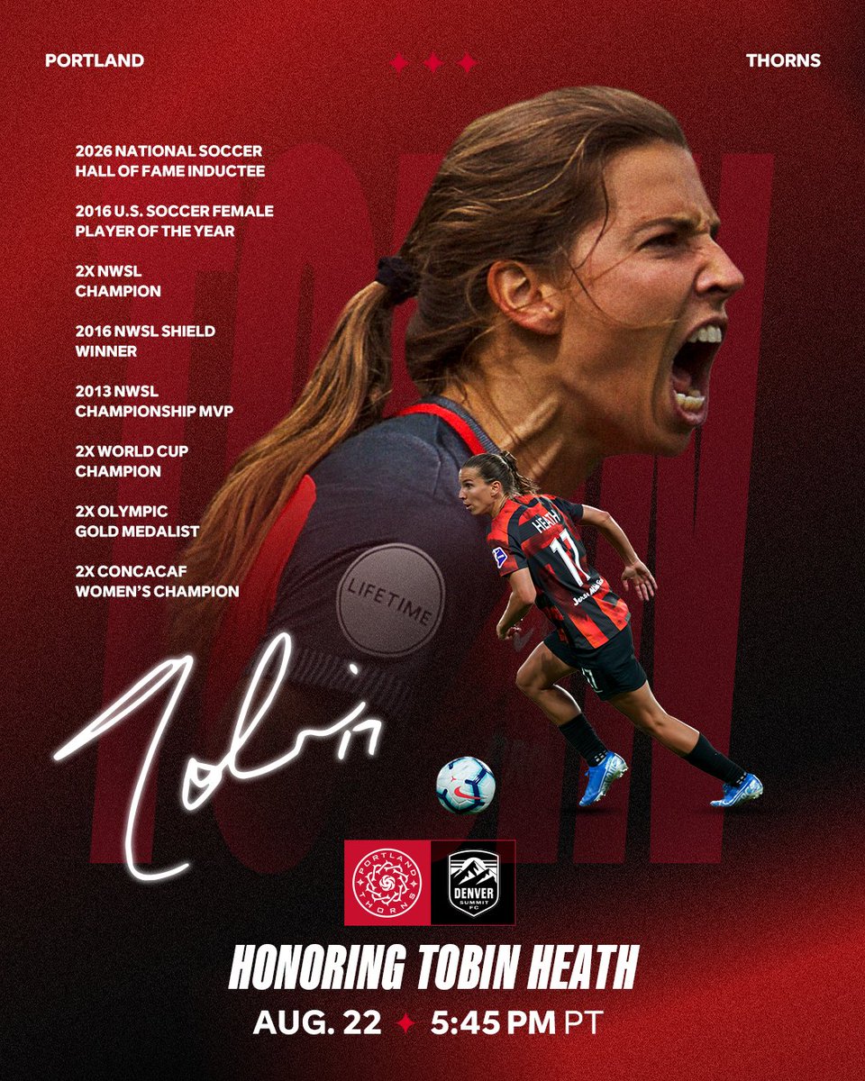 ThornsFC's tweet photo. A Champion, A Legend, A Thorn from the very start. 🌹

Once a Thorn, always a Thorn. Join us on August 22, when we celebrate the storied career of Tobin Heath. https://t.co/Esv8eqJsas https://t.co/TWaBIn9NcM