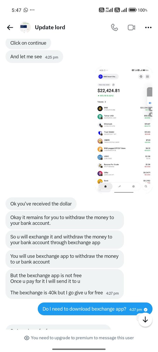 Headward340835's tweet photo. @ChiefOdogwu_ We should always Becareful some idiot scammers are watching us as we all are dropping details. One idot pop into ma DM says i should join BNB gang that I can withdrw today.
he asked if I have trust wallet I said YES
He asked me to add wallet with one BNB chain he gave.he blocked https://t.co/Z20WxGiy9g