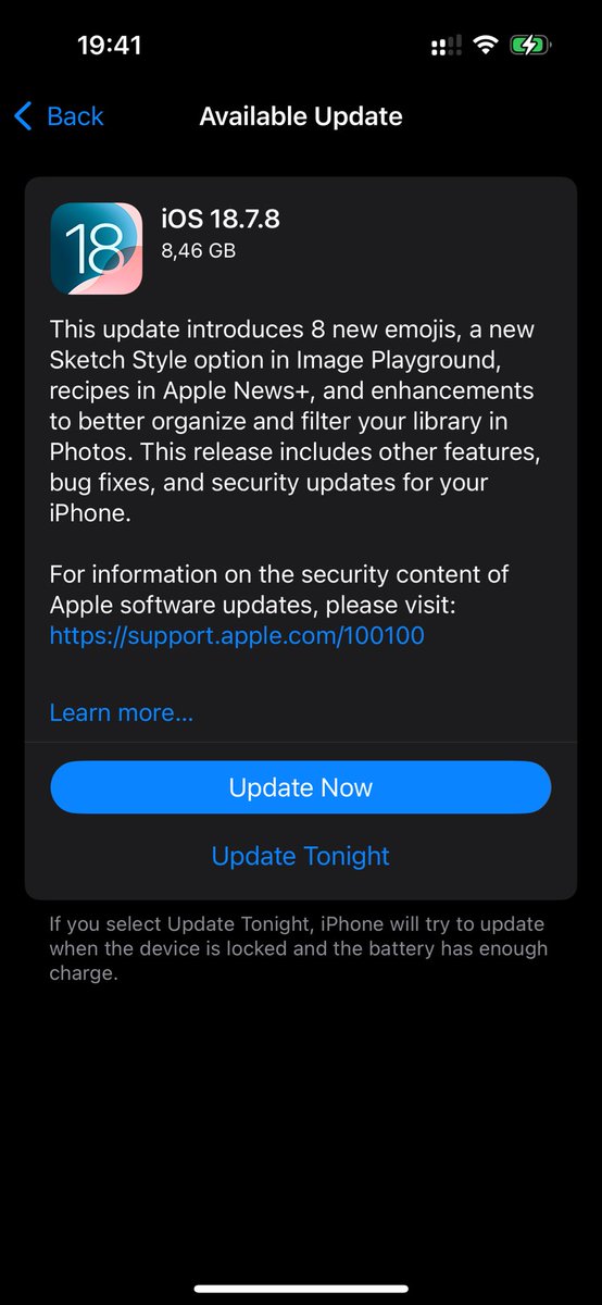 ogwhite01's tweet photo. Is anyone else still running iOS 18.7.8 and got this weird update? https://t.co/x6kGkAz1a2