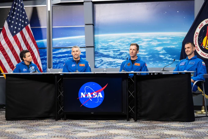Crew 13 Press Conference // Location: Bldg 2N, Studio C // Date: August 3, 2026 // Photo Credit: NASA/Morgan Gridley