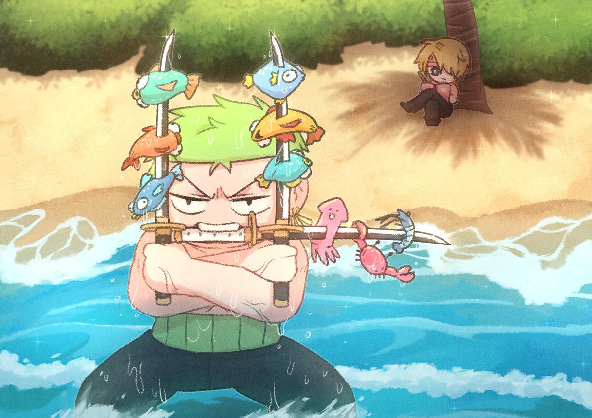 Meganejin_'s tweet photo. My old arts of the book I was gonna make last year. I plotted the whole book, made 2 arts of it, didn't like it, and stopped the project 😅

It's about sanji's diary full of stories and wild recipes when he fell off the ship and stuck on an island with zoro for 9 days. https://t.co/0a14ao7YTr