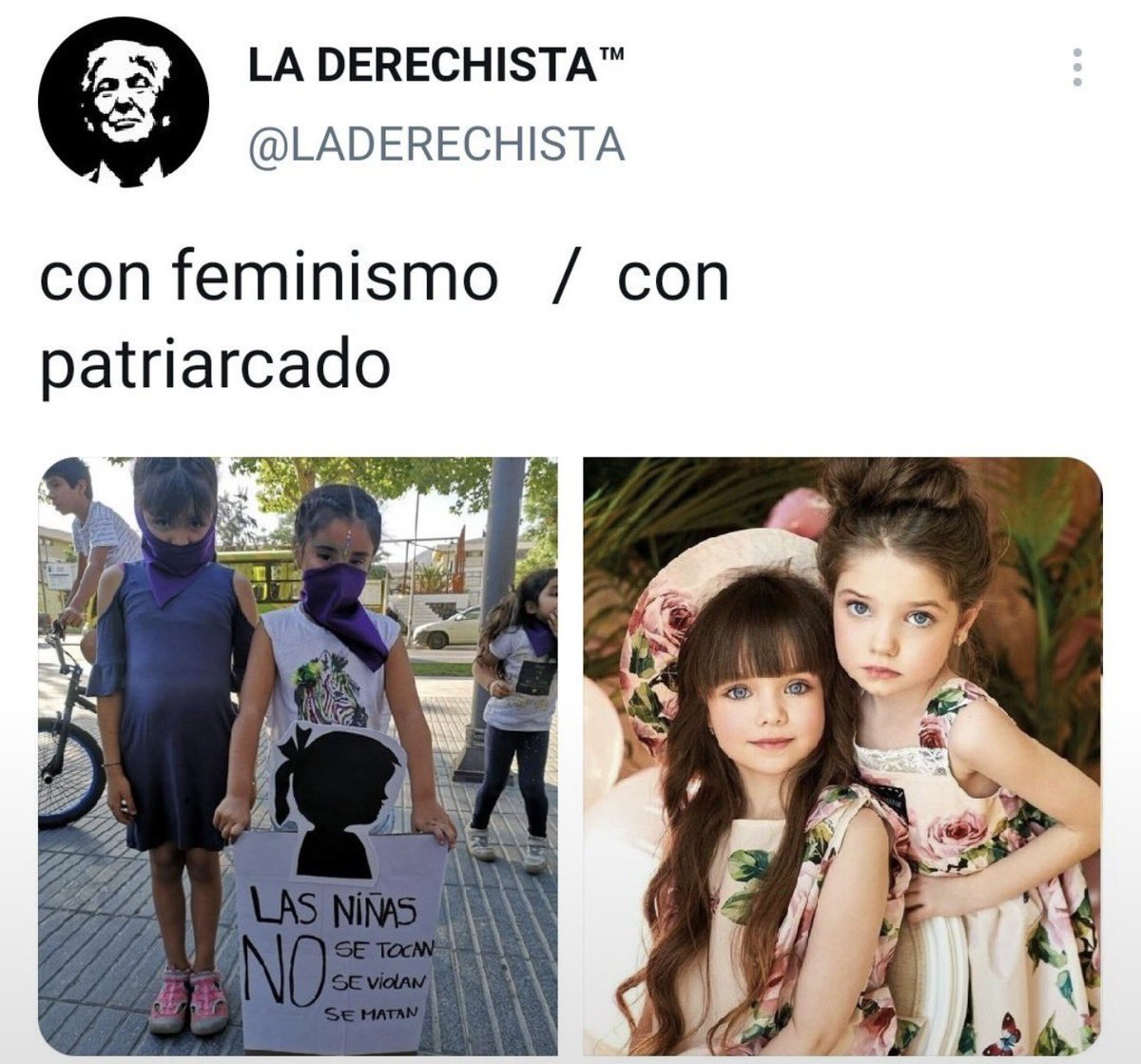 sol__despeinada's tweet photo. Imagínate que del feminismo te moleste que las niñas no quieran ser tocadas, violadas ni asesinadas y que del patriarcado te guste que las niñas se sexualicen para vos. Una declaración de principios típica de un pedófilo. https://t.co/gf7Zdfv9jI