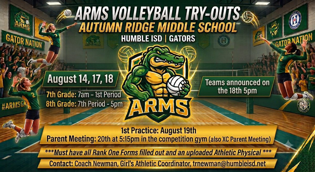 ARLadyGators's tweet photo. Volleyball Try- Out Information https://t.co/tTdNpQ4fb3