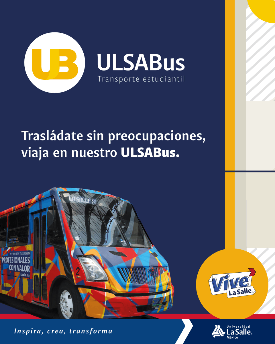 LaSalle_MX's tweet photo. ¡Tu camino a La Salle comienza antes de llegar a la universidad! 🚌💙
Consulta las rutas, horarios y paradas de ULSABus para elegir la opción que mejor se adapte a tu trayecto.
Conoce toda la información en:
🔗 https://t.co/3DTai15WFZ
#ULSABus #LaSalle #ViveLaSalle #InspiraCreaTransforma