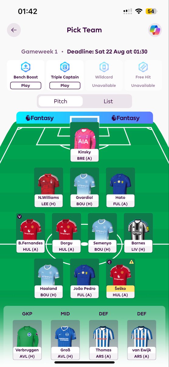 ledwaddy's tweet photo. @FPL_PZ Hey bro, what you think of this now? If sesko is fit could be a really big move https://t.co/hpRYx0CUVE