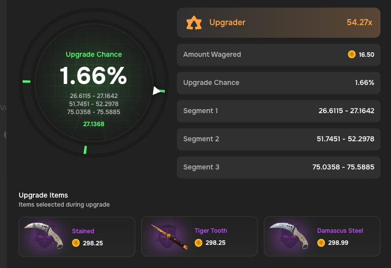CsBattleCom's tweet photo. Huge Win with the new Feature on Upgrader!🎆 

From 16.50 to 895.45🔥

Follow+RT for a chance to win some balance 💸 https://t.co/k1zNe0IDrd