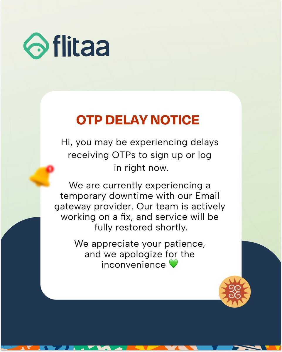 flitaaKE's tweet photo. Our technical team is actively working on a fix, and full service will be restored shortly.

Thank you for your patience, and we deeply apologize for any inconvenience caused!💚 https://t.co/vGHwZEgw73