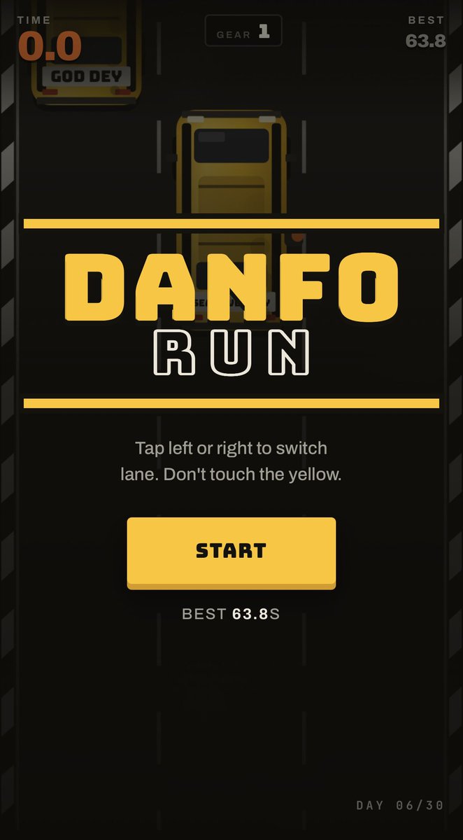 mitchell_devv's tweet photo. Day 6/30: Danfo Run.
You're on an okada in Lagos traffic, and it keeps getting faster. Dodge danfos across 3 lanes, survive as long as you can.
Try it yourselves and quote your scores please 🙏🏾 : https://t.co/7wlOYofNnq https://t.co/Y7loVR5PTf
