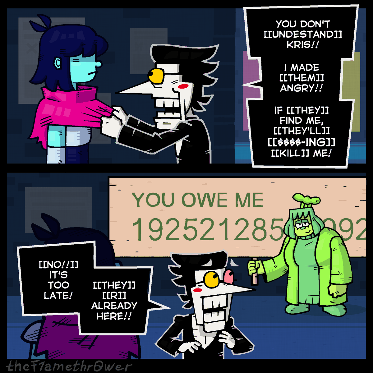 TheF1amethr0wer's tweet photo. I heard someone is looking for Spаmton to kill him, but I'm not sure.
#Deltarune https://t.co/l0aiRkVHdB