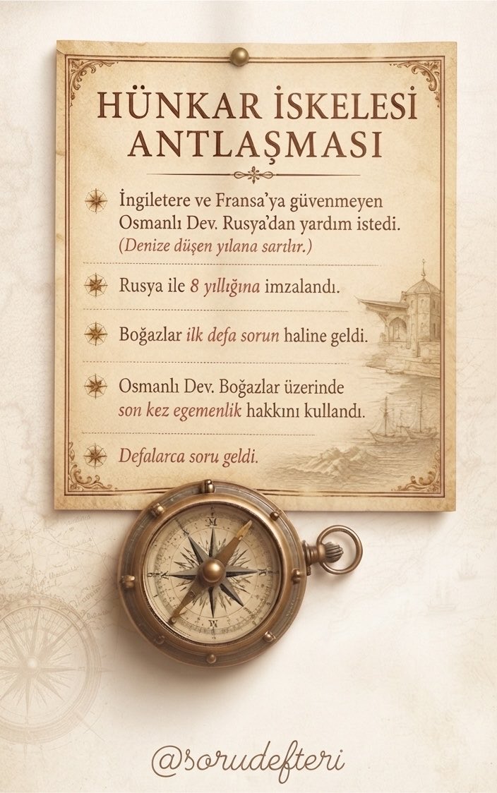 sorudefteri_'s tweet photo. Nokta atışı özetler serisinden:
HÜNKAR İSKELESİ ANTLAŞMASI 🧭✨
Küçük notlar büyük netler getirir. @sorudefteri #KPSSLisans #KPSSTarih #ÖSYMÇıkmışSoru https://t.co/wer7MMYeJc