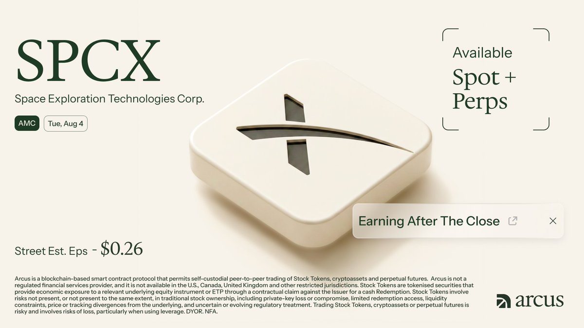 arcus_xyz's tweet photo. $SPCX reports its first-ever earnings today, after the close.

➢ Revenue: ~$6.8B
➢ EBITDA: ~$2.0B
➢ Est. street EPS: -$0.26

one of the most-watched prints of the year 👀 https://t.co/YIoIGGf0d5