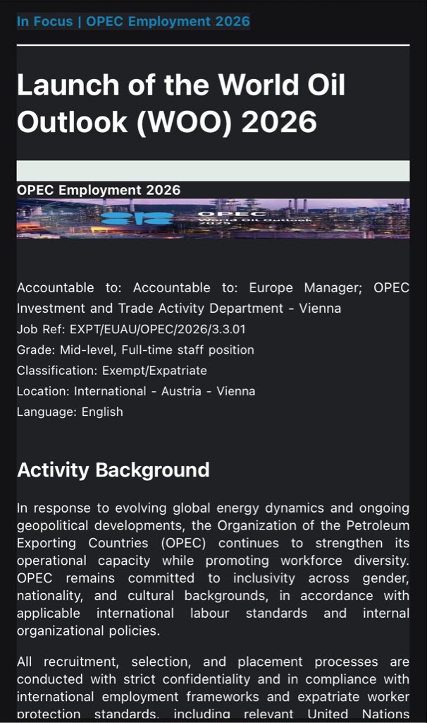 CIbebuilo's tweet photo. @OPECSecretariat there is a fraudulent recruitment campaign currently targeting job seekers with fake employment offers using your name. I just got this one today at 11:50 am https://t.co/0ey1A0FnfL