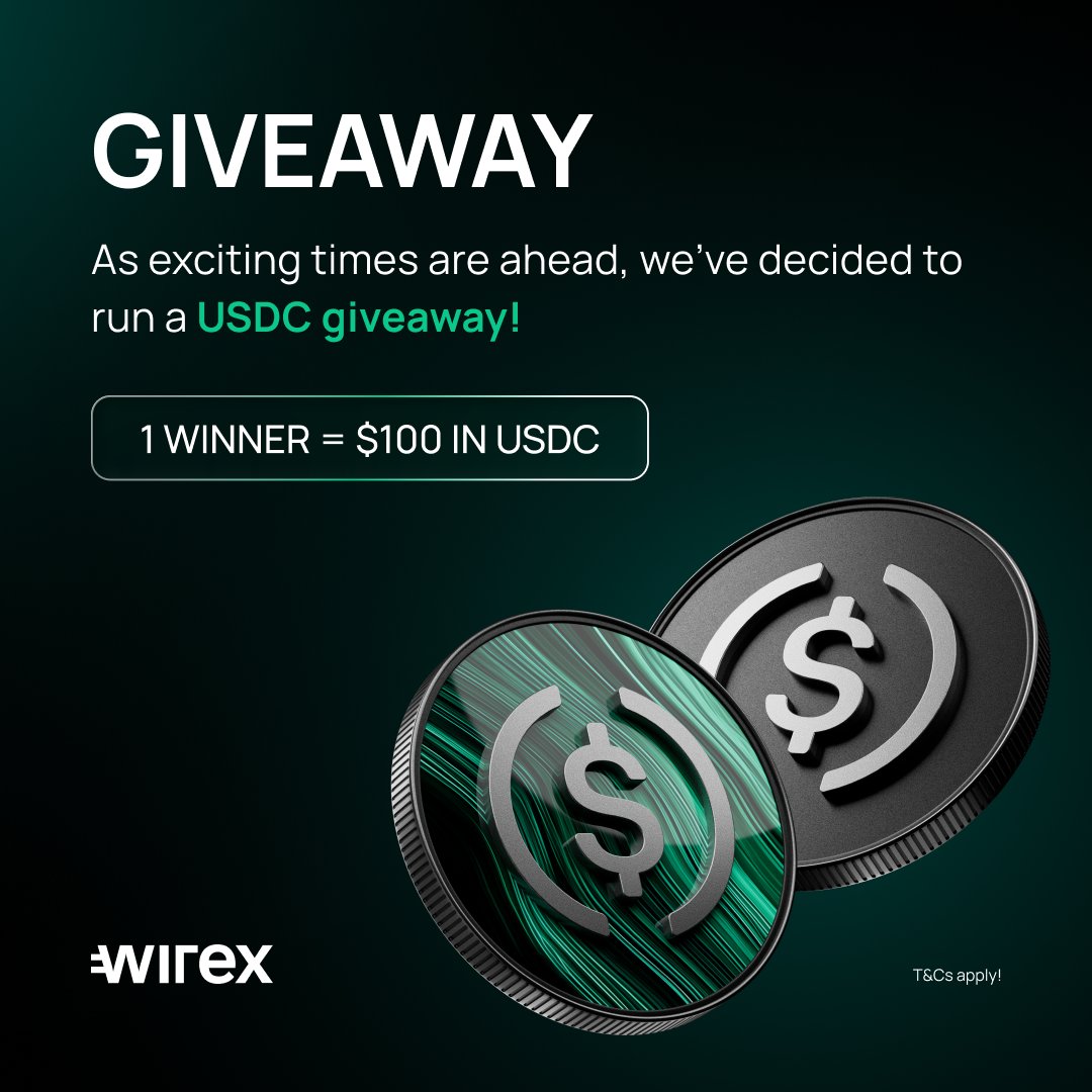 wirexapp's tweet photo. GIVEAWAY TIME! 🎉

Giving away $100 in $USDC to one winner. All you need to do is:

→ Follow @wirexapp

→ RT &amp; Tag 3 friends

Giveaway will run for 5 days. Good luck! https://t.co/J4QEWu6yfA