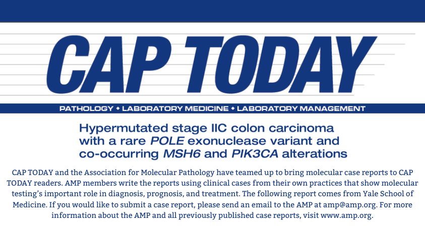 AMPath's tweet photo. Don’t forget to check out the latest AMP report in CAP Today, which looks at hypermutated stage IIC colon cancer with a rare POLE exonuclease variant and co-occurring MSH6 and PIK3CA alterations.

Read the full case report: https://t.co/amlTKoTihY https://t.co/yW2ZkpCh9u