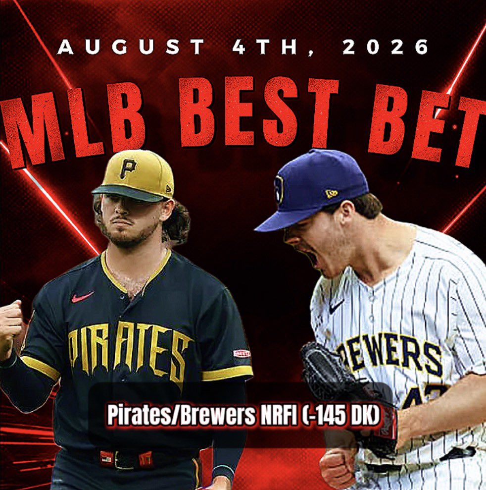 Zuckski's tweet photo. MLB PLAY OF THE DAY ⚾️

Pirates/Brewers NRFI (-145 DK) 

Show some love if tailing ❤️ 
#MLB #Pirates #ThisIsMyCrew https://t.co/x4dsCmJJsM