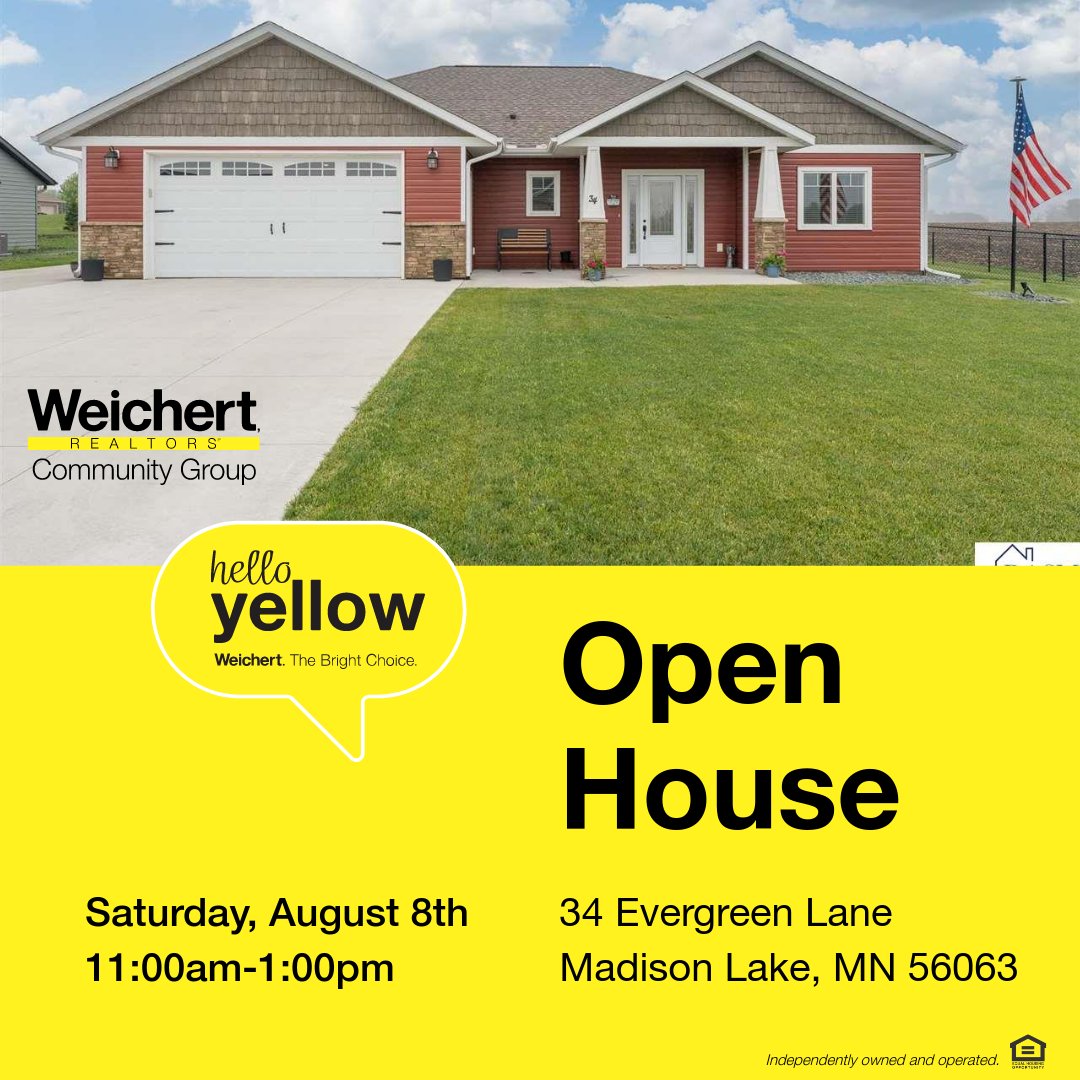 1057Rich's tweet photo. OPEN HOUSE!  Saturday August 8th, 11am -1pm!this patio home is a must see!  3, bedrooms, 2 baths, heated 2 1/2 stall garage, fenced in yard with irrigation system.  For more details, call or text Judy @ 507-380-2804. #weichertworks #patio#lakelife #homeforsale https://t.co/DrPfcXzC6x