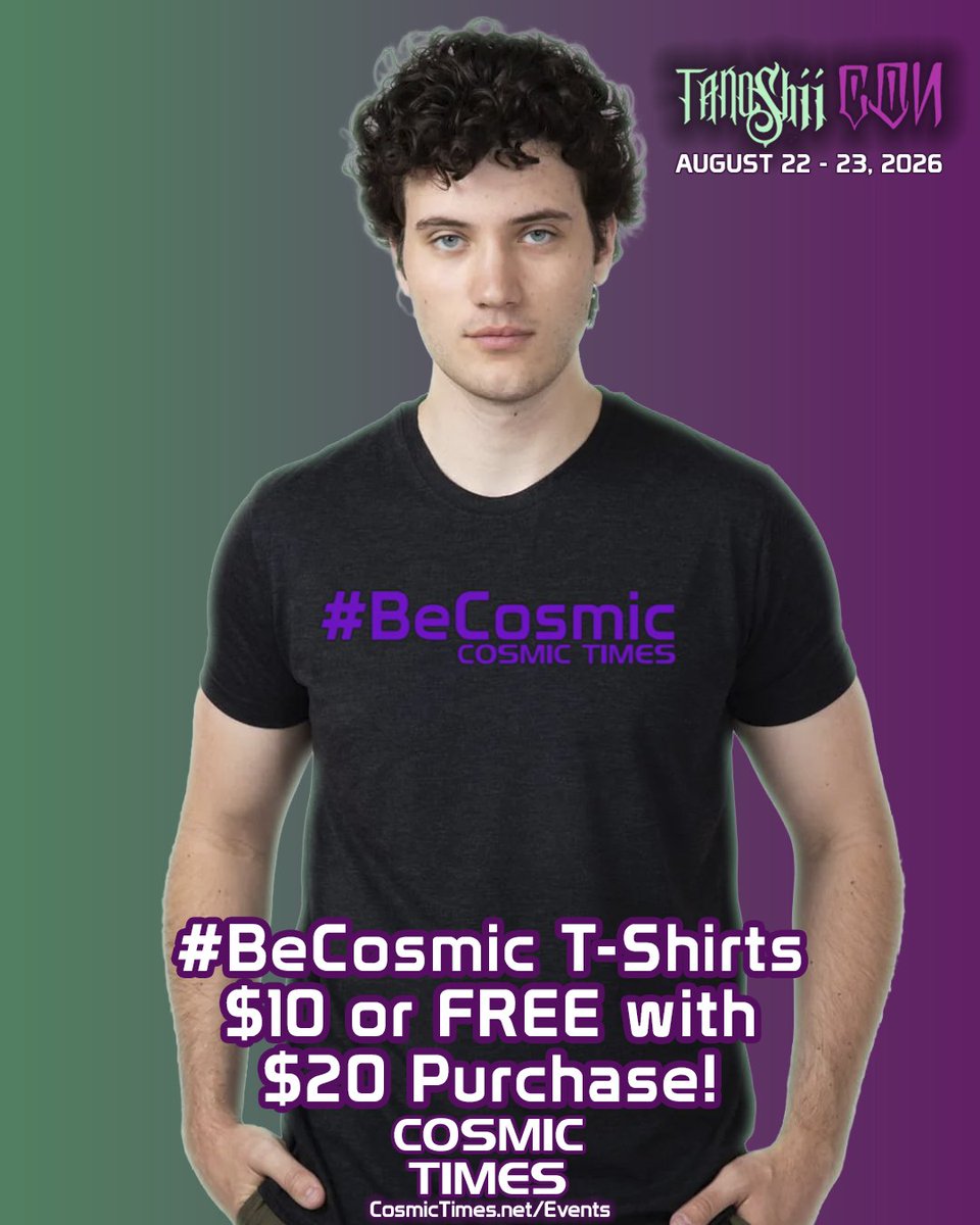 CosmicTimes's tweet photo. You can Be Cosmic at Tanoshii Con!
If you’re heading Tanoshii Con on August 22 & 23 at the Ocean Center in Daytona Beach, Florida, make sure you stop by and see Martin T. Pierro to score a killer #BeCosmic t-shirt.
#TanoshiiCon #ComicCon #Daytona #Cosmic2026 https://t.co/TnJK9Axez1